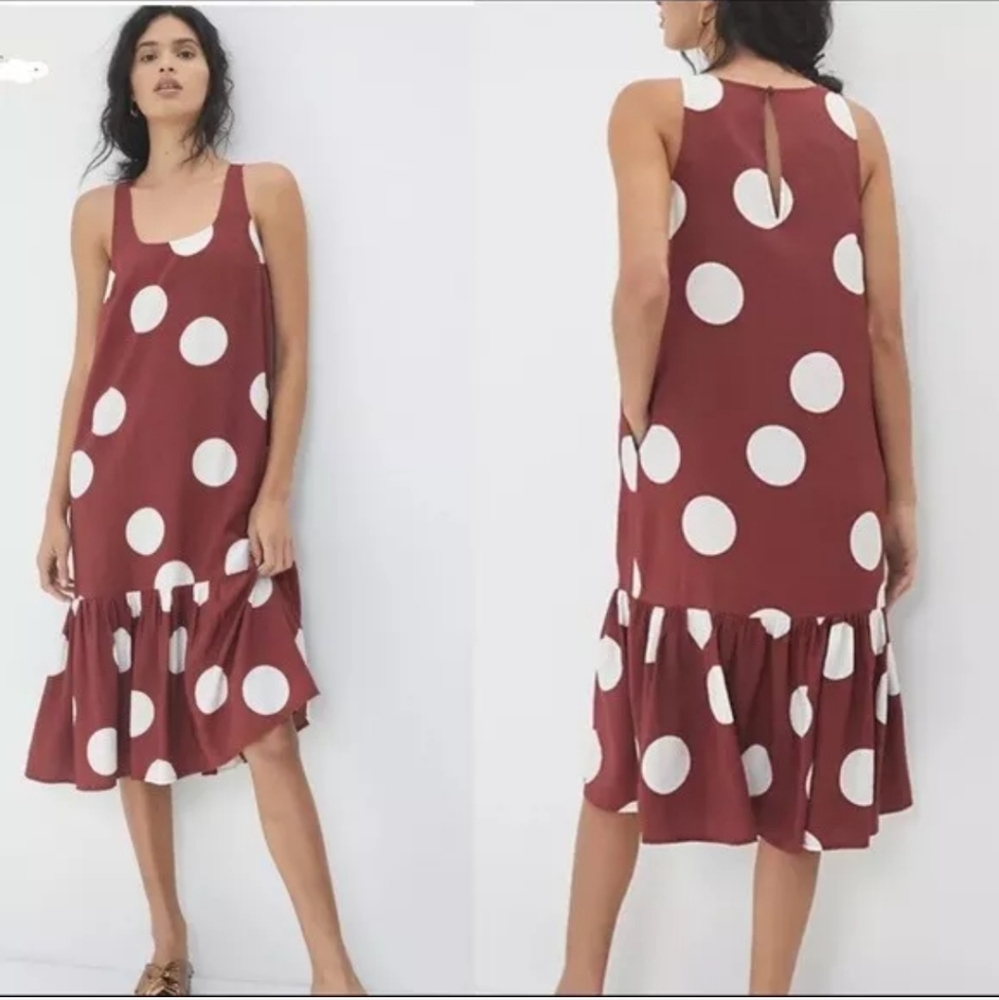 Anthropologie Michaela Flounced Polka Dot SLeeveless A Line Midi Shift Dress